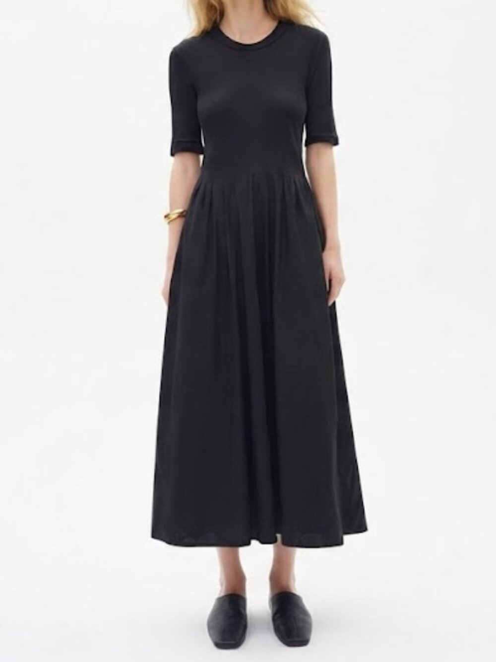 InWear Copenhagen Dagnama Mixed Media Ribbed Knit Poplin Maxi Dress Size S